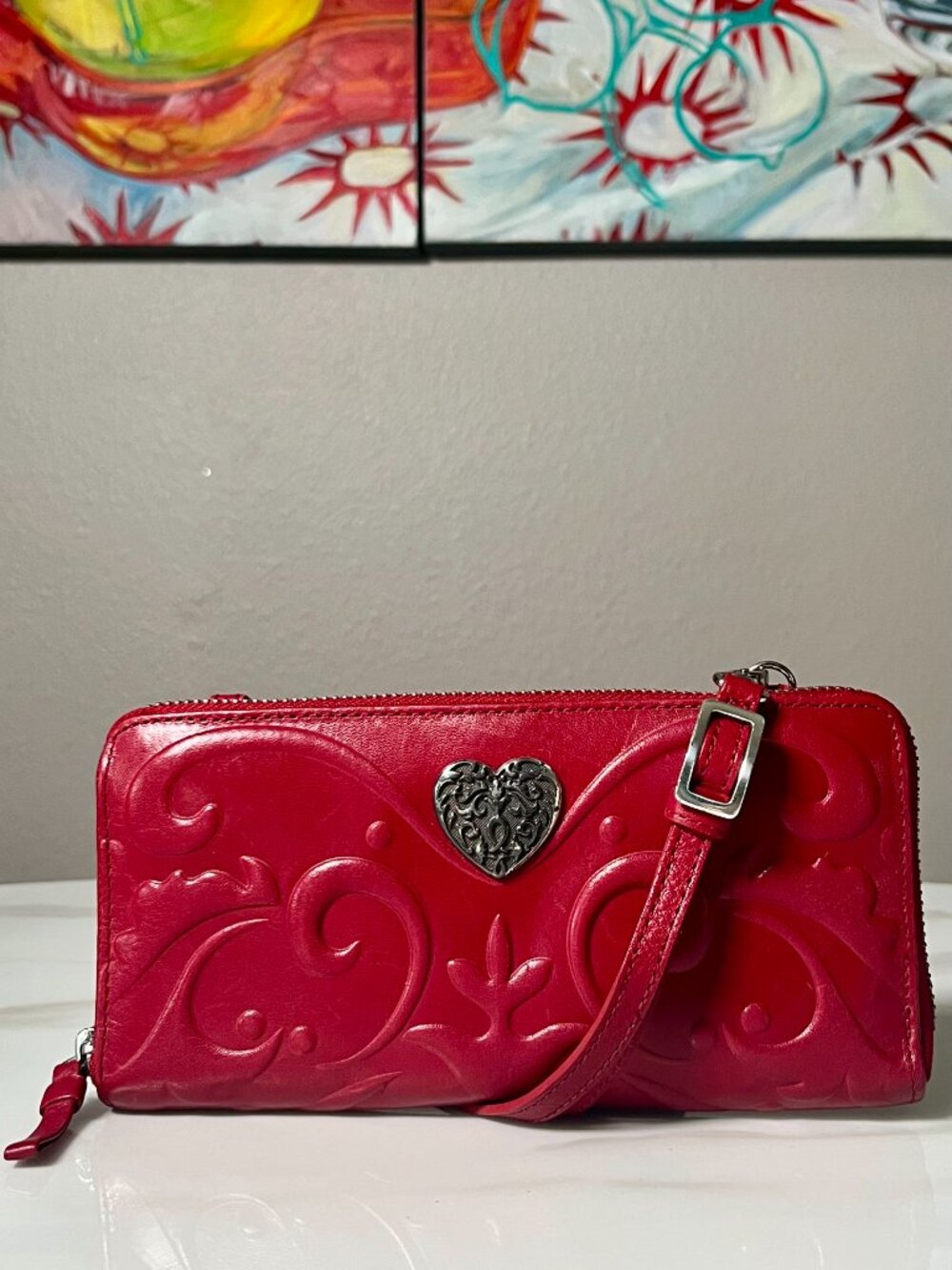 Brighton Córdoba Embossed Leather Organizer Wallet Crossbody - Picture 2 of 16